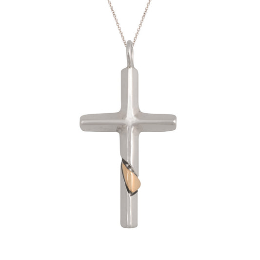 Fine Sterling Silver and Gold Triangular Cross (PND224)