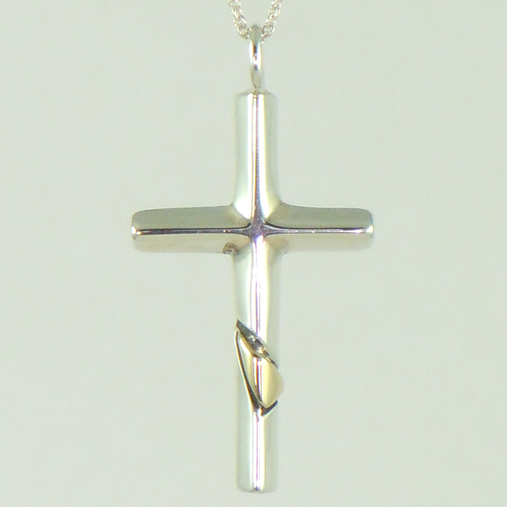 Fine Sterling Silver and Gold Triangular Cross (PND224)