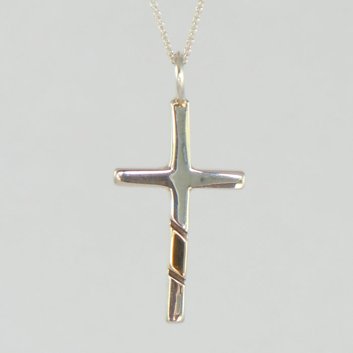 Small Sterling Silver and Gold Inlay Cross (PND227)