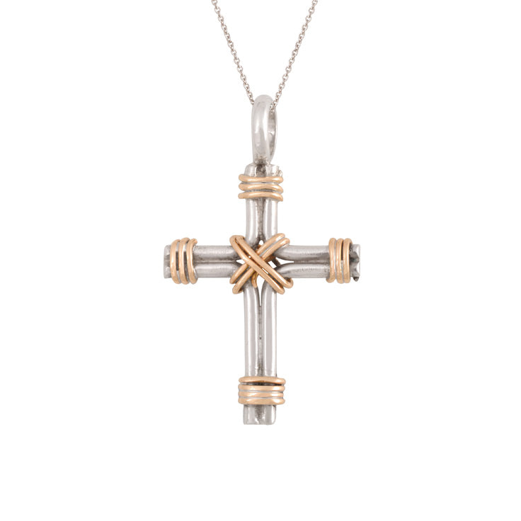 Small Sterling Silver and Gold Rope Cross (PND229)