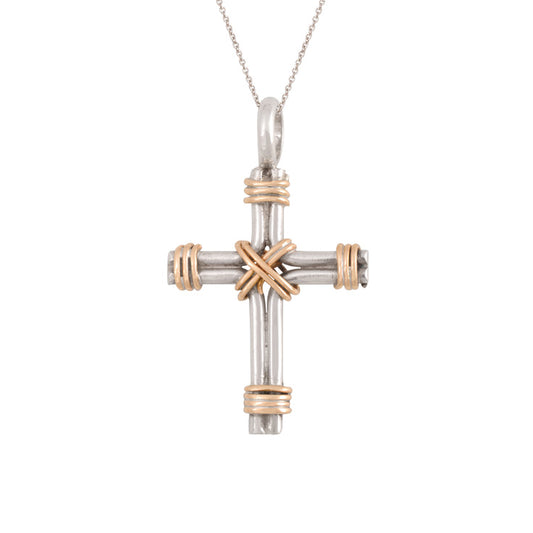 Small Sterling Silver and Gold Rope Cross (PND229)