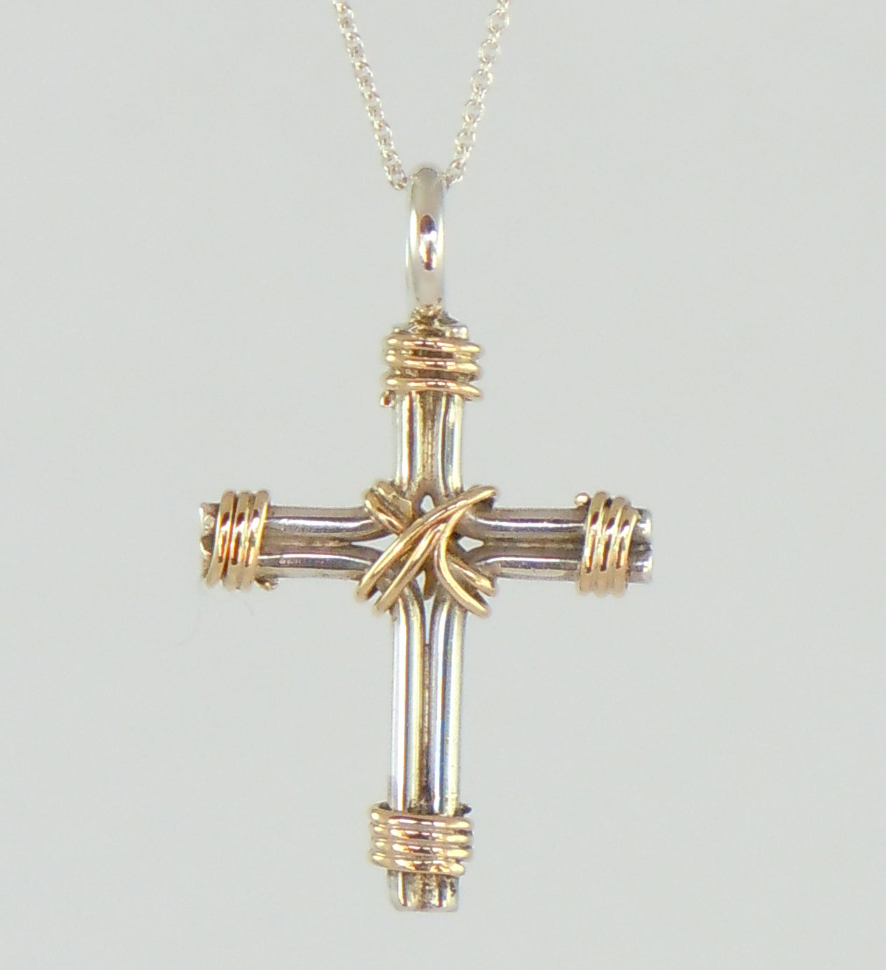 Small Sterling Silver and Gold Rope Cross (PND229)