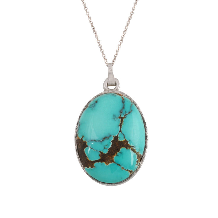 Sterling Silver and Turquoise Oval Pendant (PND241)