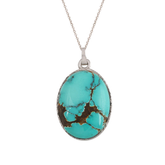 Sterling Silver and Turquoise Oval Pendant (PND241)
