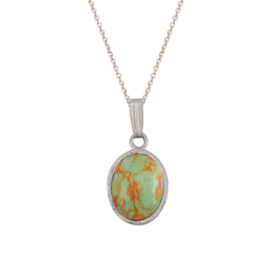 Sterling Silver and Green Turquoise Oval Pendant (PND242)