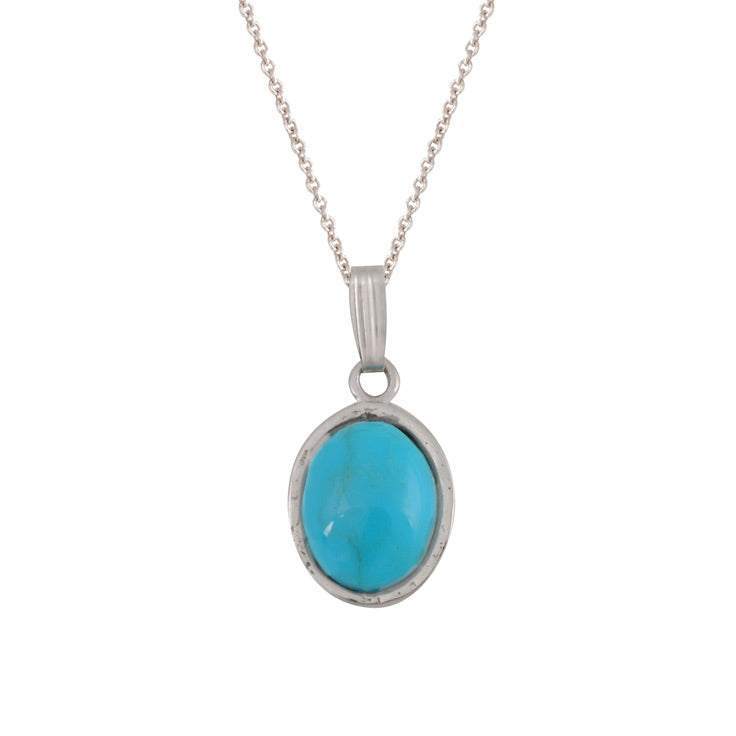 Sterling Silver and Blue Turquoise Oval Pendant (PND243)