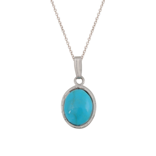 Sterling Silver and Blue Turquoise Oval Pendant (PND243)